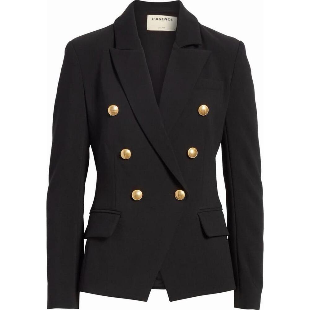 New L’’Agence Kenzie double breasted blazer in black gold buttons Sz 14 $675 - Picture 4 of 10